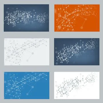 Vector Set of digital backgrounds for dna molecule structure. Stock Illustration