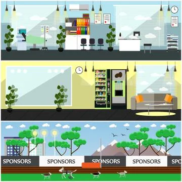 Vector set of disabled people interior posters, banners, flat style Stock Illustration