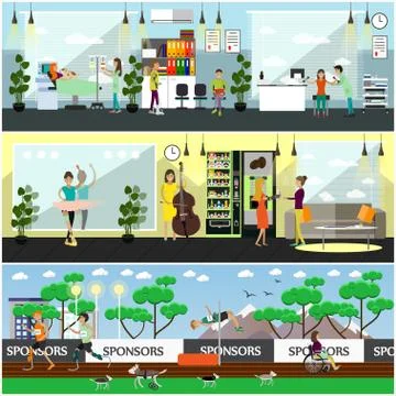 Vector set of disabled people posters, banners in flat style Illustrazione stock