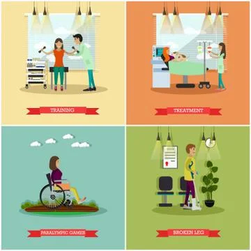 Vector set of disabled people posters in flat style Illustrazione stock