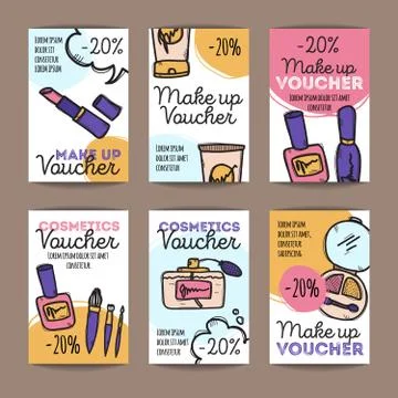 Vector set of discount coupons for make up products and perfumes. Stock Illustration