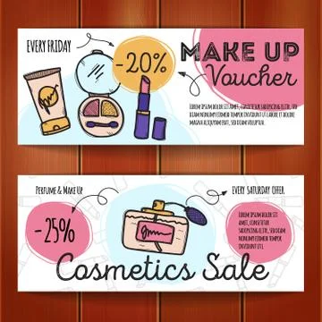 Vector set of discount coupons for make up products and perfumes. Stock Illustration