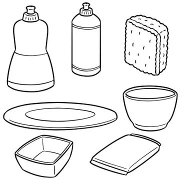 Vector set of dish washing equipment Stock Illustration