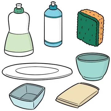 Vector set of dish washing equipment Stock Illustration