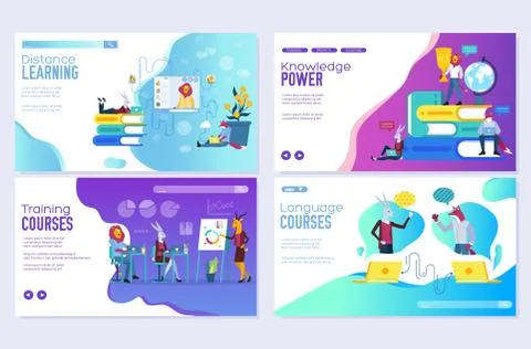 Vector set of distance education, consulting, training, language courses. Modern Stock Illustration