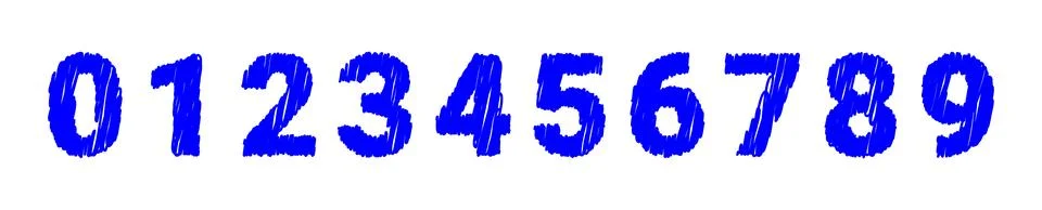 Vector set of distressed blue scribble numbers 0 to 9 Stock Illustration