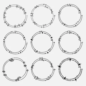 Vector Set Of Dividers Round Frames For Decoration. Stock Illustration