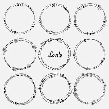 Vector Set Of Dividers Round Frames For Decoration. Handmade Vector Illustration Illustrazione stock