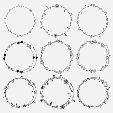 Vector Set Of Dividers Round Frames For Decoration. Handmade Vector Illustration Stock Illustration
