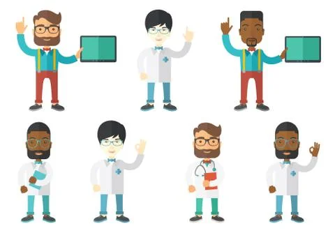 Vector set of doctor characters and patients Stock Illustration