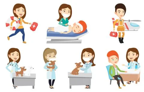 Vector set of doctor characters and patients Stock Illustration