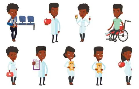 Vector set of doctor characters and patients Stock Illustration