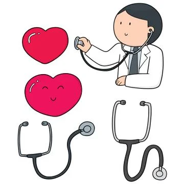 Vector set of doctor, stethoscope and heart Stock Illustration