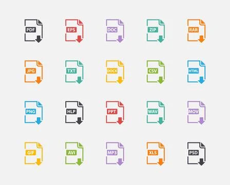 Vector set of Document File Formats and Labels color icons in fl Vector se... Stock Photos