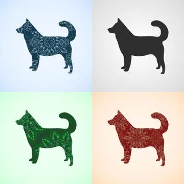 Vector Set from Dog with Mandala Patterns Stock Illustration