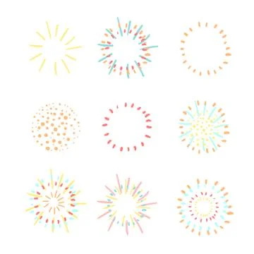 Vector set with doodle abstract illustrations of fireworks Illustrazione stock