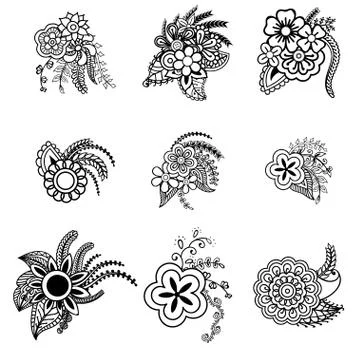 Vector set of doodle flowers Stock Illustration