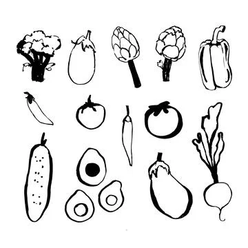 Vector set of doodle hand-drawn vegetables. Stock Illustration