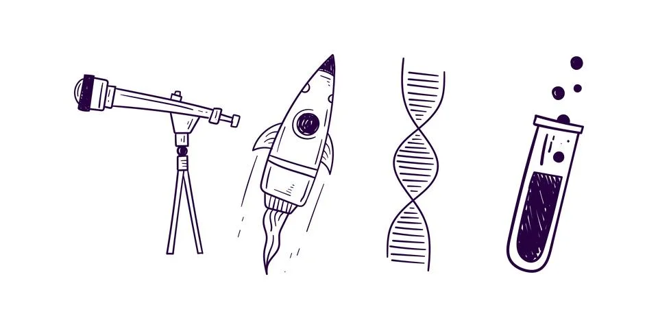 Vector set of doodle science and education elements with detailed icons repre Stock Illustration