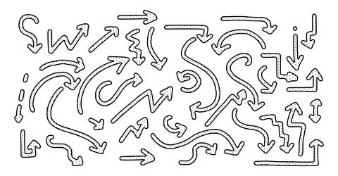 Vector set of doodle style arrows isolated on white background. Creative vect Stock Illustration