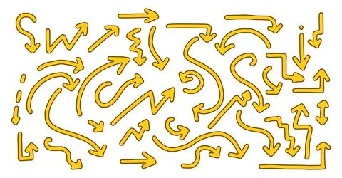 Vector set of doodle style arrows isolated on white background. Cartoon vecto Stock Illustration