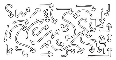 Vector set of doodle style arrows isolated on white background. Outline vecto Stock Illustration