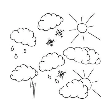 Vector set of doodle style weather icons Stock Illustration