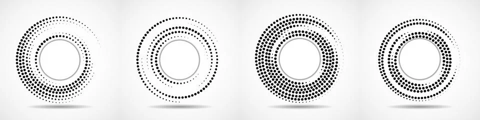 Vector set of dotted circles, logo inside with shadow. Dots in circular form Stock Illustration