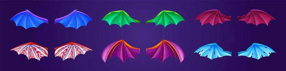 Vector set of dragon wings different colors Stock Illustration
