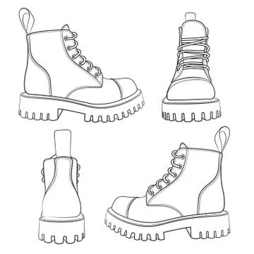 Vector set of drawing with boots. Isolated objects on a white. Stock Illustration