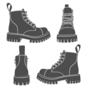 Vector set of drawing with boots. Isolated objects on a white. Stock Illustration