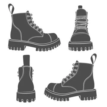 Vector set of drawings with boots. Isolated objects. Stock Illustration