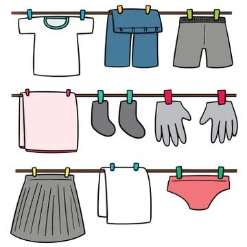 Vector set of drying clothes Stock Illustration