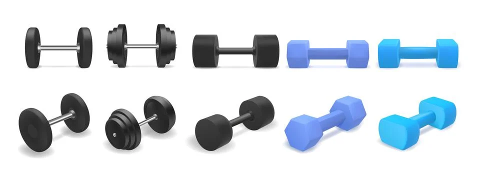 Vector set of dumbbells isolated on white background. Realistic 3d objects for 스톡 일러스트