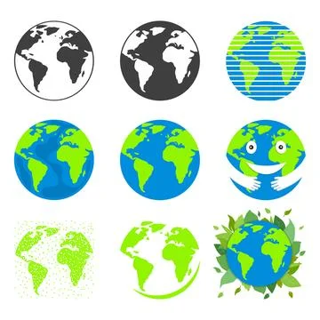 Vector set of earth globe icons in various styles for ecology environment Stock Illustration