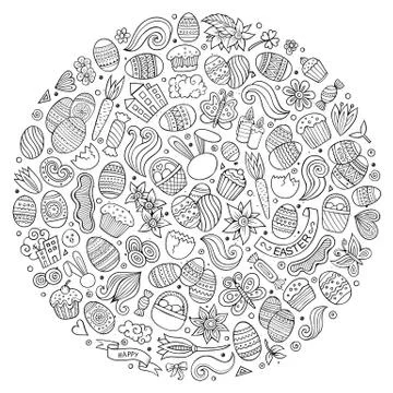 Vector set of Easter cartoon doodle objects Illustrazione stock