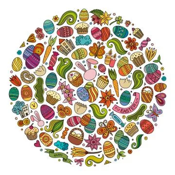 Vector set of Easter cartoon doodle objects Illustrazione stock