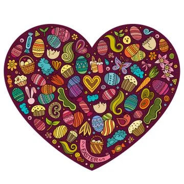 Vector set of Easter cartoon doodle objects Stock Illustration