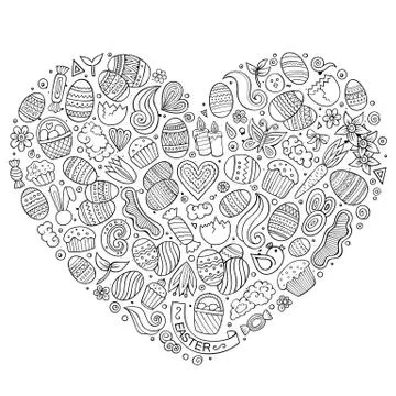 Vector set of Easter cartoon doodle objects Stock Illustration