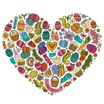 Vector set of Easter cartoon doodle objects Stock Illustration