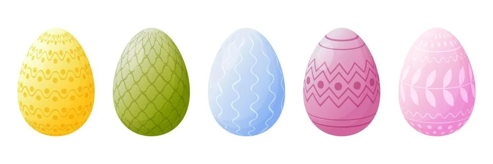 Vector set of Easter eggs. Colorful Easter collection. Painted patterns on .. イラスト素材
