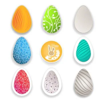 Vector set of Easter eggs different patterns cut from paper on the gradient.. Stock Illustration