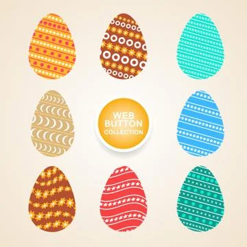 Vector set of Easter eggs different colors and patterns on the light gradie.. Stock Illustration
