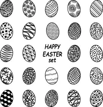 Vector set with Easter eggs with different decor and lettering happy easter set Stock Illustration