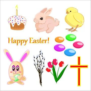 Vector set of easter icons on the white background isolated Stock Illustration
