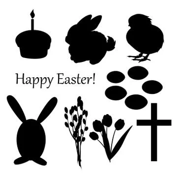 Vector set of easter silhouettes on the white background Stock Illustration