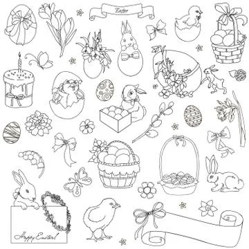 Vector set of Easter symbols Stock Illustration