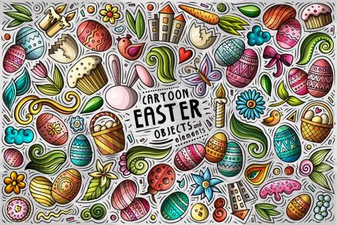 Vector set of Easter theme items, objects and symbols Stock Illustration