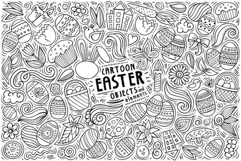 Vector set of Easter theme items, objects and symbols Stock Illustration