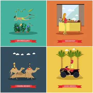 Vector set of Egypt concept posters, banners in flat style Stock Illustration